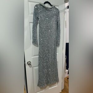 Parker Silver Long Sleeve Sequin Dress